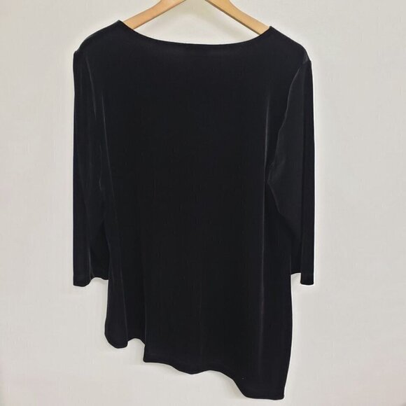 Chico's Travelers Black Velour Asymetrical Hem Top Sz 3 - Picture 3 of 5